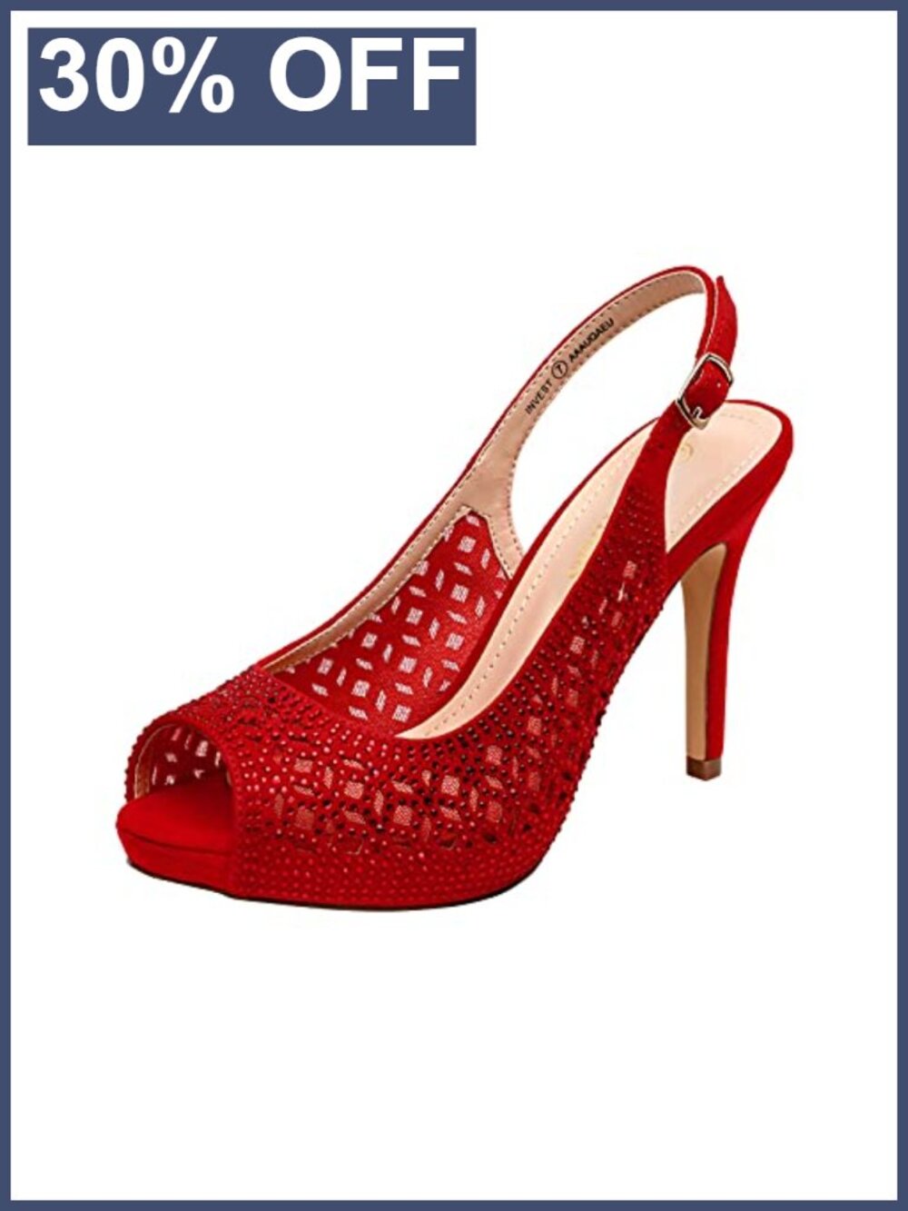 Women's Platform Peep Toe Pump Heels Rhinestone Slingback Stiletto Faux Suede